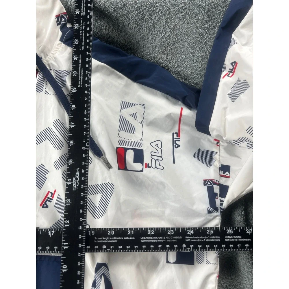 Fila All Over Logo Windbreaker Anorak Jacket White Navy Red XL - Picture 4 of 5